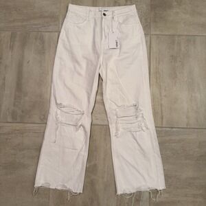 NWT Vervet Vadlet 27 high-waisted wide-leg white denim jeans Raw Hem Distressed